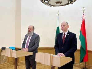 Federal Minister for Commerce, Jam Kamal Khan, and Belarusian Minister for Energy, Aleksey Kushnarenko, holding joint presser on the conclusion of 8th Pakistan-Belarus Joint Ministerial Commission meeting.