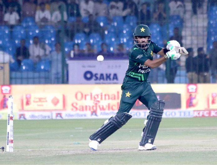 Pakistan's Babar Azam plays a shot during the ODI cricket match of Tri-Nation series between Pakistan and South Africa at the National Stadium Pakistan's Babar Azam plays a shot during the ODI cricket match of Tri-Nation series between Pakistan and South Africa at the National Stadium
