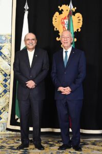 President Asif Ali Zardari being welcomed upon his arrival by the President of Portugal, Mr. Marcelo Rebelo de Sousa, at the Palacio Nacional de Belem.