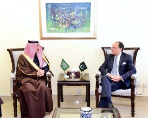 Federal Minister for Finance and Revenue, Senator Muhammad Aurangzeb, in a meeting with H.E. Sultan Abdulrahman A. AlMarshad, CEO of the Saudi Fund for Development, who called on the Minister at the Finance Division.