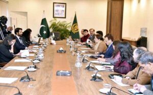 Coordinator to PM for Climate Change, Romina Khurshid Alam talking to a high-level delegation of the Climate Vulnerable Forum of the Vulnerable Twenty group led by Sara Jane Ahmed, Managing Director.