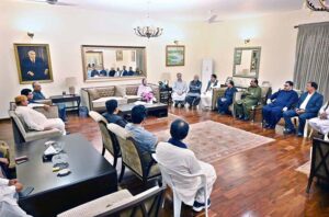 Central President of Pakistan People’s Party Ladies Wing, MPA Ms. Faryal Talpurr meeting with delegation of Larkana Press Club Journalists at President Camp House Naudero.