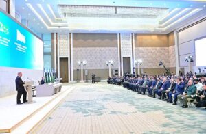 Prime Minister Muhammad Shehbaz Sharif addressing Pakistan Uzbekistan Business Forum.