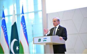 Prime Minister Muhammad Shehbaz Sharif addressing Pakistan Uzbekistan Business Forum.