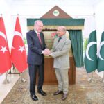 President of Turkiye, Recep Tayyip Erdogan and Prime Minister of Pakistan Muhammad Shehbaz Sharif shake hand after unveil the plaque of F-8 Interchange names after Recep Tayyip Erdogan