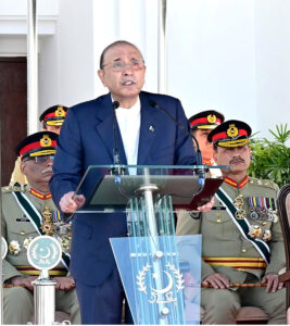 President Asif Ali Zardari addressing the Pakistan Day parade ceremony, at Aiwan-e-Sadr.