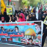 A large number of people participating in Al-Quds rally to express solidarity with the people of Palestine organized by Asghariyya students organization of Pakistan outside press club