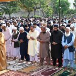 A large number of faithful offering Eidul-Fitr prayers at Al- Aqsa Park, Satellite Town