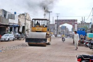 Heavy machinery is being used to widen the road as part of ongoing development work in the city