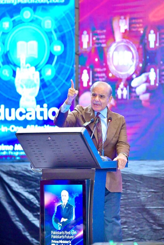 Prime Minister Muhammad Shehbaz Sharif addresses the launching ceremony of Prime Minister's Digital Youth Hub