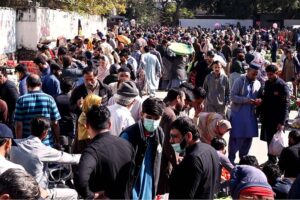 A large number of people purchasing vegetables at Sasta Ramadan bazaar Aabpara in the Federal Capital