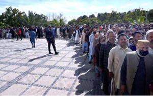 A large number of faithful offering Namaz-e-Jumma (Friday Prayer) at Faisal Masjid during Holy fasting month of Ramzan ul Mubarak.
