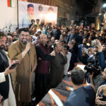 Governor Sindh Kamran Tessori addressing to public gathering during his visit to Hyderabad
