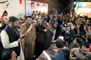 Governor Sindh Kamran Tessori addressing to public gathering during his visit to Hyderabad