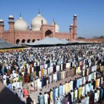 A large number of faithful are offering Eidul Fitr prayers at Badshahi Mosque