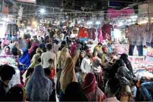 A large number of people busy in shopping at Resham Bazaar for preparation of upcoming Eidul Fitr.
