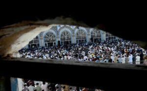 A large number of faithful offering Namaz-e-Juma-tul-Wida (Friday prayer) at Qadeemi Jamia Masjid during holy month of Ramzan