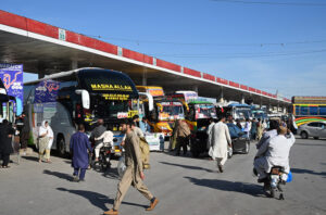 People waiting for Bus at Pirwadhai Bus Terminal leaving for their hometowns to celebrate Eid ul Fitr with their loved ones