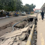 A View of the damaged footpath in front of the General Bus Stand may cause any mishap and needs the attention of the concerned authorities