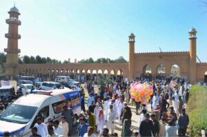 A large number of people offering Eidul Fitr prayers at Eidgah
