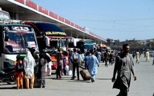 People leaving for their hometowns from Pirwadhai Bus Terminal to celebrate Eid holidays with their loved ones