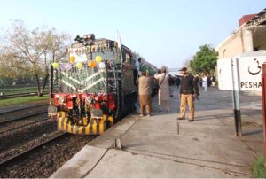 A view of Jaffar Express train is decorated during inaugurated ceremony at Cantt Railway Station