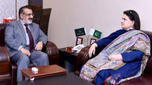 Chairperson Benazir Income Support Programme (BISP), Senator Rubina Khalid discussing the various pro-poor activities, in a meeting with Managing Director Pakistan Bait-ul-Mal (PBM), Senator Capt. Shaheen Khalid Butt at PBM Head Office