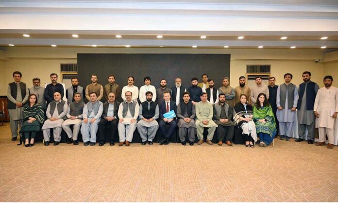 Minister Labour Fazal Shakoor, Chief Field Office UNICEF Radoslaw Rzehak, Child Protection Specialist UNICEF Sohail Ahmad and Director Labour Irfan Ullah Khan in group photo with other officials and participants during Review of KP Child Labour Policy Stakeholders Consultation