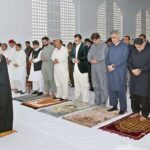 Chairman PPP Bilawal Bhutto Zardari along with Sindh Chief Minister Syed Murad Ali Shah offering Eid-ul-Fitr prayers at Gharhi Khuda Bakhsh