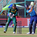 Jos Buttler of England plays a shot during the ICC Champions Trophy 2025 match between South Africa and England at National Stadium