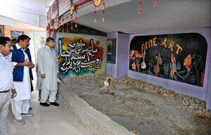 Commissioner Larkana division and Chairman Arts Council of Pakistan Larkana Tahir Sangi visiting at the Fine Art gallery at Arts Council