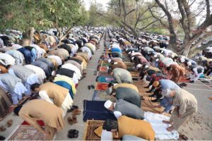 Security personnel standing high alert during Eidul Fitr prayers at Eidgah