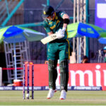 South Africa's Tristan Stubbs clean bowled during the ICC Champions Trophy one-day international (ODI) cricket match between England and South Africa at National Stadium