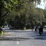 A sweeping off the fallen leaves at capital Mall Road