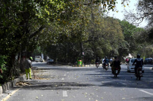 A sweeping off the fallen leaves at capital Mall Road