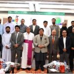 Minister of State for Religious Affairs and Inter-Faith Harmony Kheal Das Kohistani with other participants during Inter-Religious Iftar Dinner at local Hotel