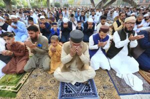 Security personnel standing high alert during Eidul Fitr prayers at Eidgah