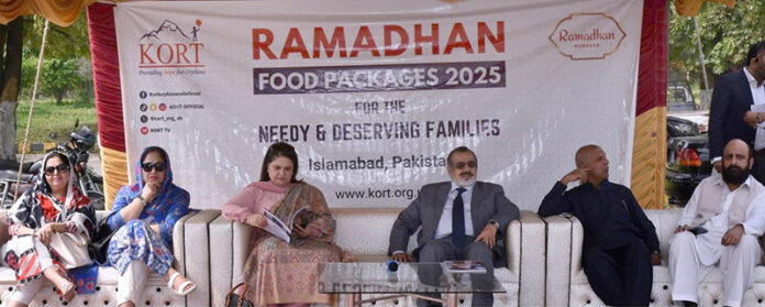 Managing Director Pakistan Bait-ul-Mal Senator Capt. Shaheen Khalid Butt and Chairperson Benazir Income Support Programme, Senator Rubina Khalid in a Ramadan Packages Distribution Ceremony organized by Kashmir Orphan Relief Trust (KORT)