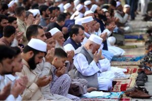 Security personnel standing high alert during Eidul Fitr prayers at Eidgah