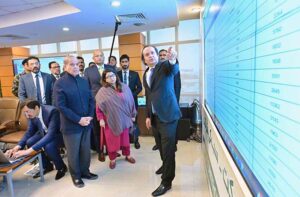 Prime Minister Muhammad Shehbaz Sharif receives briefing regarding the monitoring cell for disbursement of Ramzan Package 2025 at the National Telecommunications Corporation.