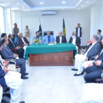 Federal Minister for Law and Justice Senator Azam Nazeer Tarar along with Minister of state Barrister Aqeel Malik in a meeting with different delegations of Lawyers from Khyber Pakhtunkhwa