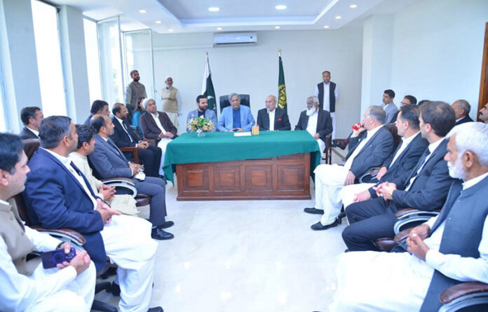 Federal Minister for Law and Justice Senator Azam Nazeer Tarar along with Minister of state Barrister Aqeel Malik in a meeting with different delegations of Lawyers from Khyber Pakhtunkhwa