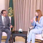 Federal Minister Rana Sanaullah Khan and British High Commissioner Jane Marriott discuss enhancing bilateral ties and cooperation