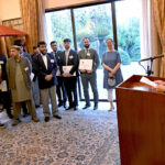 Ambassador of Japan, AKAMATSU Shuichi addresses the MEXT Research Scholarship Grantees at a reception hosted by the Ambassador at his official residence