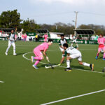 Players of Germany and Pakistan Juniors Hockey teams in action during final match at Naseer Bunda Hockey Stadium, Sports Complex