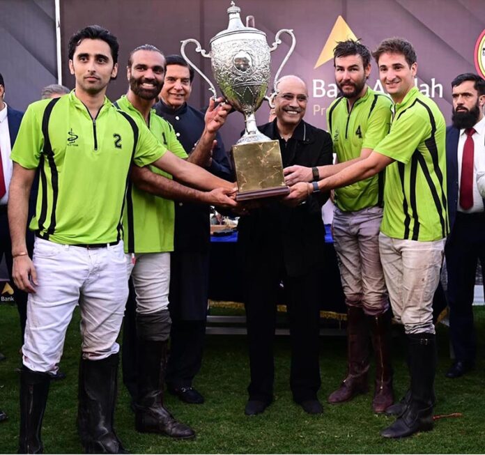 President Asif Ali Zardari giving away the Quaid-e-Azam Gold Cup 2025 to the winning team of the 62nd National Open Polo Championship