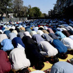 People offer Jummat ul Wida prayer (Friday’s prayer) in Ramzan at Mall Road