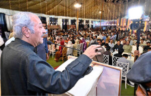 Political Secretary to the Chairman PPP, MPA Jameel Ahmed Soomro addressing the 7th death anniversary ceremony of former MNA Late Muhammad Ayaz Soomro at a local hotel