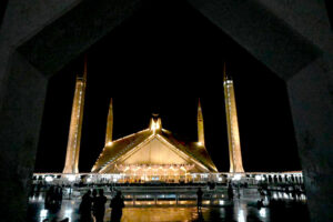A well decorated view of Faisal Masjid in connection of Shabeena in the Islamic fasting month of Ramzan