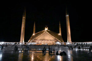 A well decorated view of Faisal Masjid in connection of Shabeena in the Islamic fasting month of Ramzan
